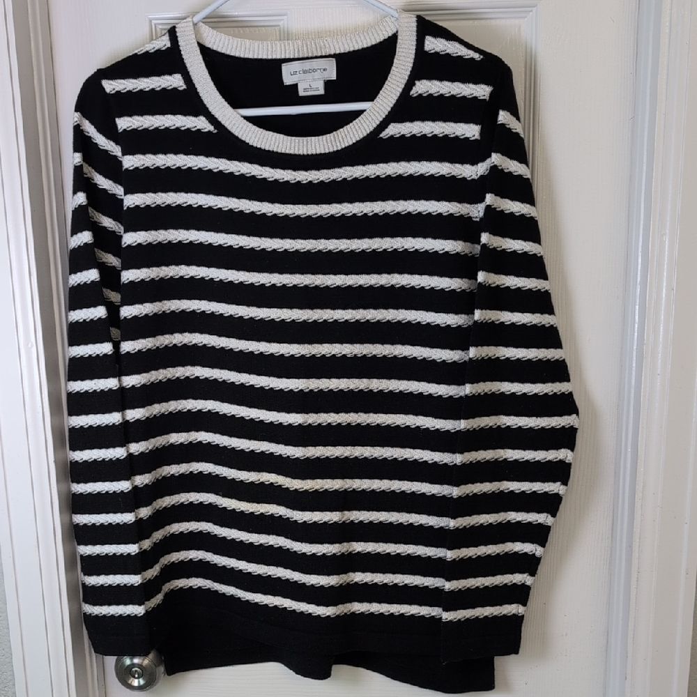 Liz Claiborne 100% Cotton Black and White Sweater Size L
